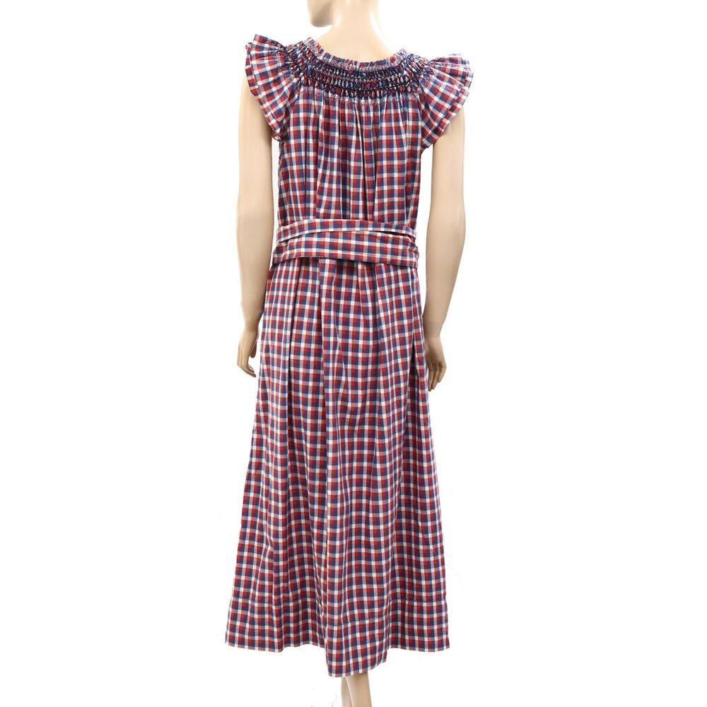 The Great The Holly Knoll Maxi Dress Smocked Plaid Printed Short Sleeve L 286111 - Picture 10 of 12